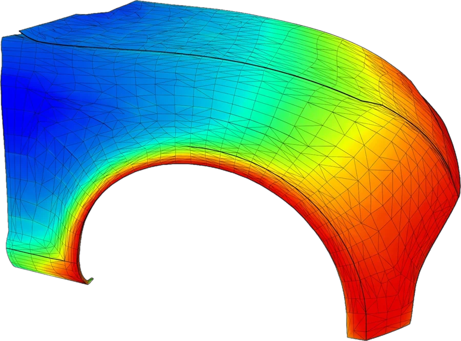 JSTAMP forming simulation result on a stamped car fender panel